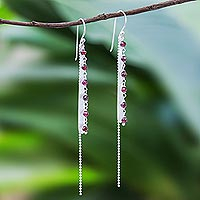 Garnet dangle earrings, 'Rainy Morning' - Faceted Garnet Beaded Dangle Earrings Crafted in Thailand