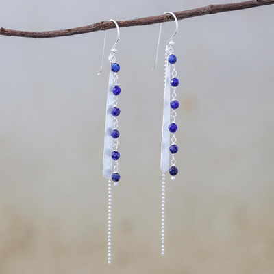 Lapis lazuli dangle earrings, 'Rainy Morning' - Faceted Lapis Lazuli Beaded Dangle Earrings from Thailand