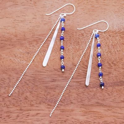 Lapis lazuli dangle earrings, 'Rainy Morning' - Faceted Lapis Lazuli Beaded Dangle Earrings from Thailand