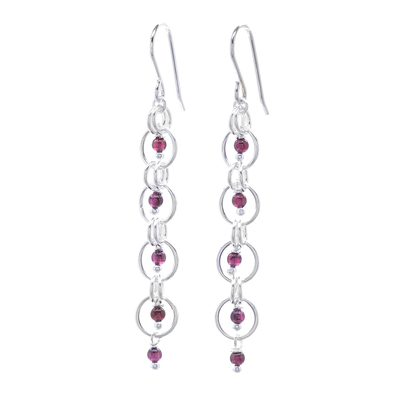 Garnet Dangle Earrings with Sterling Rings from Thailand