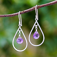 Amethyst dangle earrings, 'Violet Drops' - Drop-Shaped Faceted Amethyst Dangle Earrings from Thailand