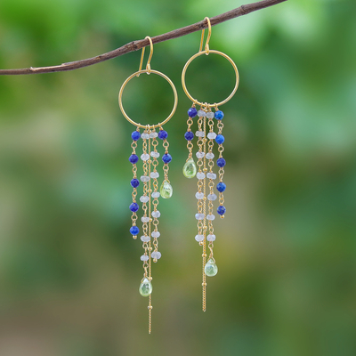 Gold plated multi-gemstone waterfall earrings, Luxurious Rain