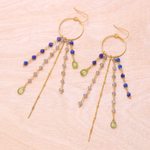 Gold plated multi-gemstone waterfall earrings, 'Luxurious Rain' - Gold Plated Multi-Gemstone Waterfall Earrings from Thailand