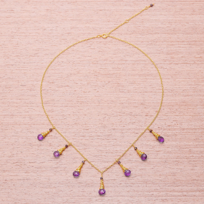 Gold plated amethyst and garnet waterfall necklace, 'Lavender Bliss' - Gold Plated Amethyst and Garnet Waterfall Necklace