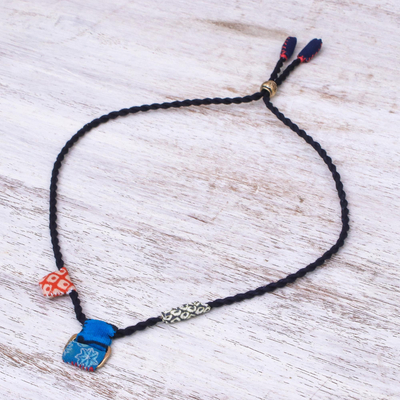 Cotton pendant necklace, 'Easy Breezy' - Adjustable Printed Cotton Pendant Necklace from Thailand