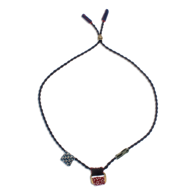 Cotton pendant necklace, 'Laid Back' - Printed Cotton Pendant Necklace Crafted in Thailand