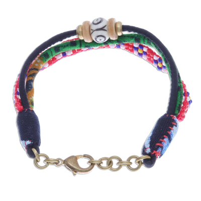Cotton beaded strand bracelet, 'Beautiful Boho' - Glass and Cotton Beaded Strand Bracelet in Red from Thailand