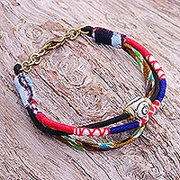 Baumwollperlen-Strangarmband, „Lively Boho“ – Lebhaftes Perlen-Baumwollstrang-Armband aus Thailand