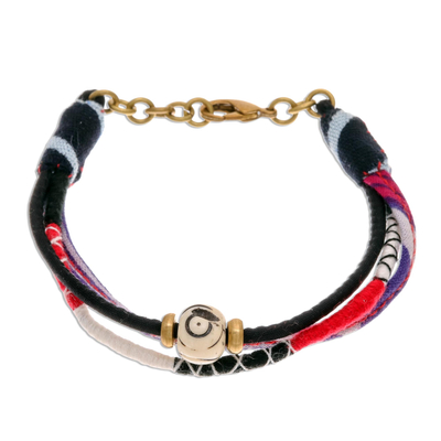 Cotton and bone strand bracelet, 'Boho Flame' - Colorful Cotton and Bone Strand Bracelet from Thailand