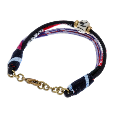 Cotton beaded strand bracelet, 'Boho Flame' - Colorful Cotton Beaded Strand Bracelet from Thailand