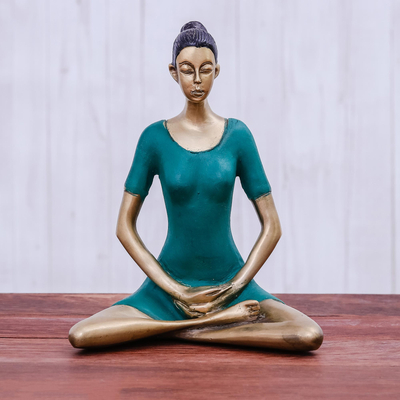 Brass sculpture, Yoga Meditation in Green