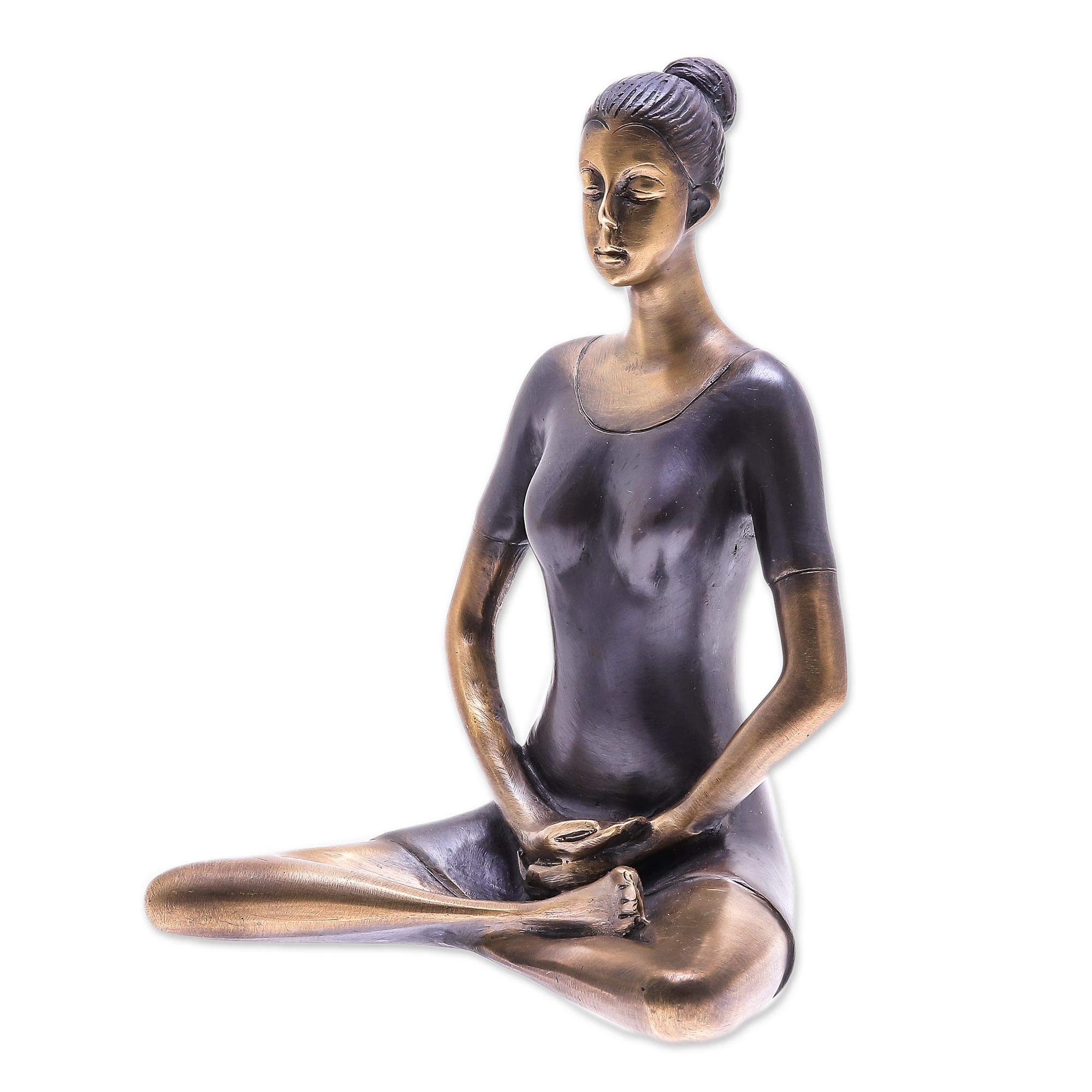 Antiqued Brass Brass Meditation Sculpture From Thailand Yoga