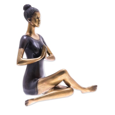 Brass sculpture, 'Sukhasana Pose' - Antiqued Brass Sukhasana Pose Brass Yoga Sculpture