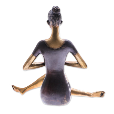 Brass sculpture, 'Sukhasana Pose' - Antiqued Brass Sukhasana Pose Brass Yoga Sculpture