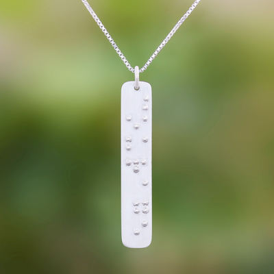 Collar colgante de plata esterlina - Collar con colgante de plata esterlina en braille con tema de coraje