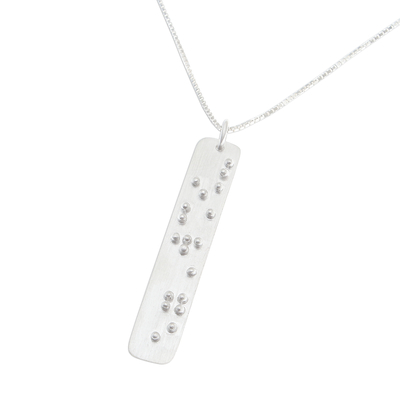 Sterling silver pendant necklace, 'Braille Courage' - Courage-Themed Braille Sterling Silver Pendant Necklace