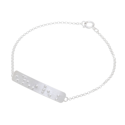 Sterling silver pendant bracelet, 'Braille Belief' - Belief-Themed Braille Sterling Silver Pendant Bracelet