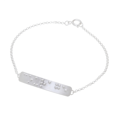Sterling silver pendant bracelet, 'Braille Courage' - Courage-Themed Braille Sterling Silver Pendant Bracelet
