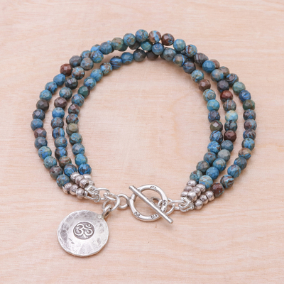 Charm-Armband aus Jaspisperlen - Om-Symbol-Perlenarmband mit blauem und braunem Jaspis