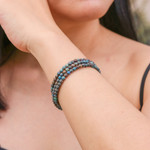 Jasper beaded charm bracelet, 'Three Graces' - Om Symbol Beaded Bracelet with Blue and Brown Jasper