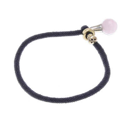 Rose quartz pendant bracelet, 'Lucky Black String' - 4.5-Carat Rose Quartz Pendant Bracelet from Thailand