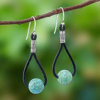 Howlite dangle earrings, 'Spring Passion' - Howlite and Karen Silver Dangle Earrings with Leather