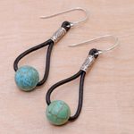 Howlite dangle earrings, 'Spring Passion' - Howlite and Karen Silver Dangle Earrings with Leather