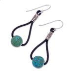 Howlite dangle earrings, 'Spring Passion' - Howlite and Karen Silver Dangle Earrings with Leather