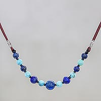 Lapis lazuli beaded necklace, 'Joyful Holiday'