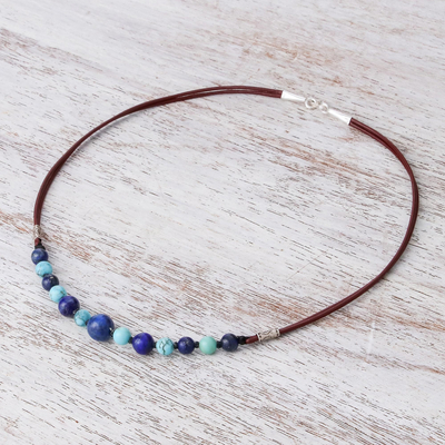 Lapis lazuli beaded necklace, 'Joyful Holiday' - Lapis Lazuli and Howlite Beaded Necklace with Karen Silver
