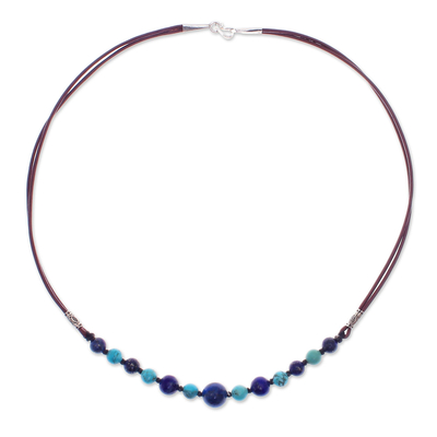 Collar de cuentas de lapislázuli - Collar de cuentas de lapislázuli y howlita con plata Karen