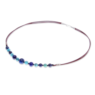 Lapislazuli-Perlenkette - Halskette aus Lapislazuli und Howlith-Perlen mit Karen-Silber