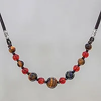 Tiger's eye and carnelian beaded necklace, 'Joyful Holiday' - Tiger's Eye and Carnelian Beaded Necklace with Karen Silver