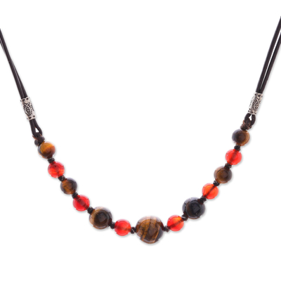 Tiger's eye and carnelian beaded necklace, 'Joyful Holiday' - Tiger's Eye and Carnelian Beaded Necklace with Karen Silver