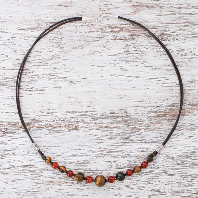 Tiger's eye and carnelian beaded necklace, 'Joyful Holiday' - Tiger's Eye and Carnelian Beaded Necklace with Karen Silver