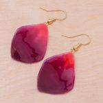 Natural flower dangle earrings, 'Petal Rain' - Natural Orchid Flower Dangle Earrings in Magenta