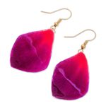 Natural flower dangle earrings, 'Petal Rain' - Natural Orchid Flower Dangle Earrings in Magenta