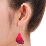 Natural flower dangle earrings, 'Petal Rain' - Natural Orchid Flower Dangle Earrings in Magenta