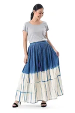 Tie-dyed cotton skirt, 'Striking Shibori' - Azure and Ivory Shibori Tie-Dyed Cotton Skirt from Thailand