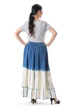 Tie-dyed cotton skirt, 'Striking Shibori' - Azure and Ivory Shibori Tie-Dyed Cotton Skirt from Thailand