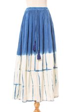 Tie-dyed cotton skirt, 'Striking Shibori' - Azure and Ivory Shibori Tie-Dyed Cotton Skirt from Thailand