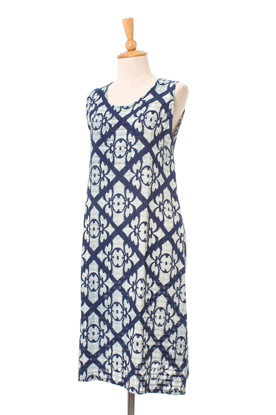 Sleeveless cotton shift, 'Cool Vacation' - Printed Cotton Sleeveless Shift in Navy and Off-White