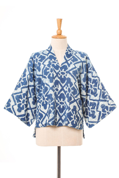 Chaqueta corta tipo kimono de algodón - Chaqueta kimono de algodón con motivos florales