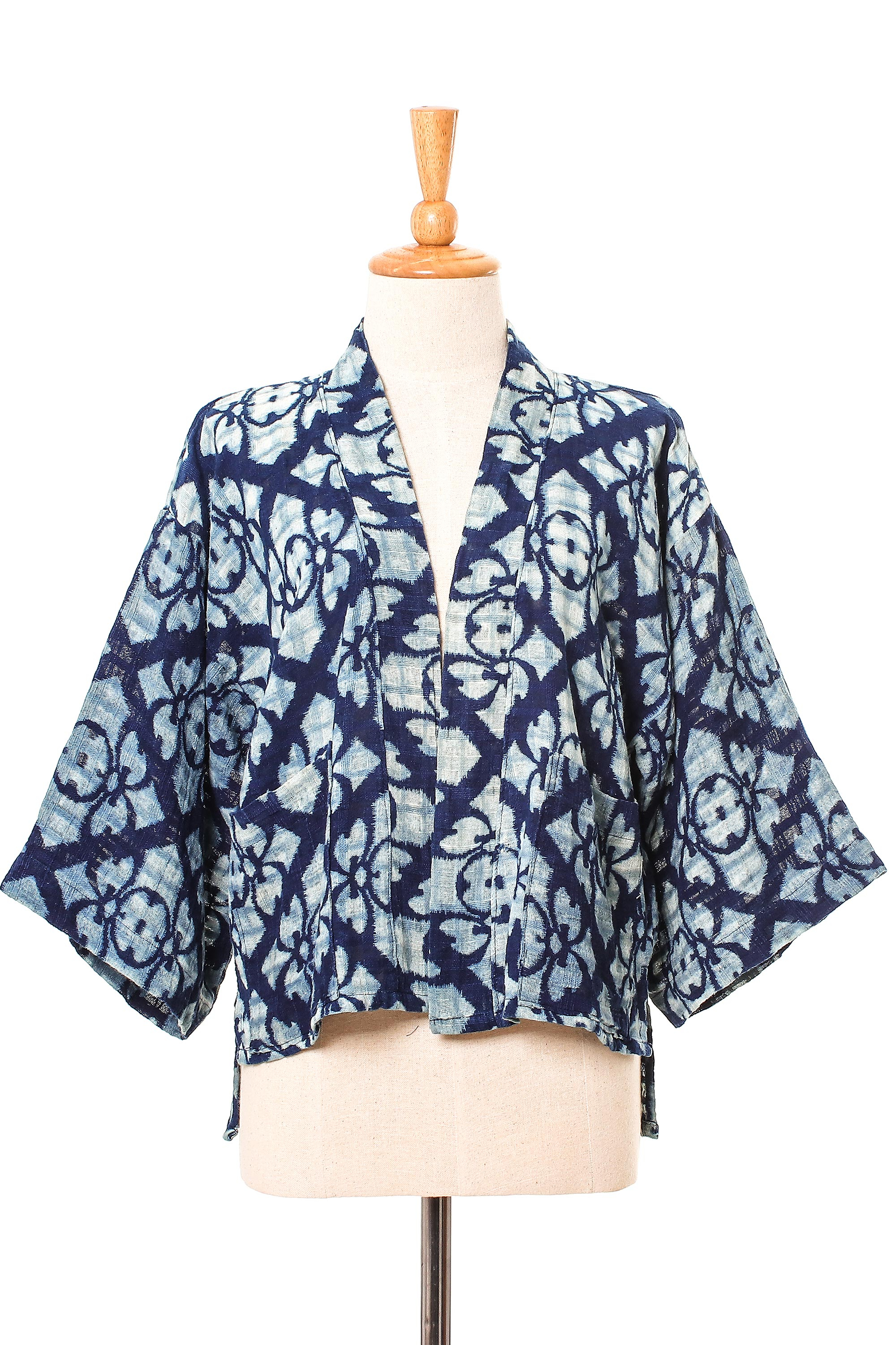 Flower Pattern Short Cotton Kimono Jacket - Cool Vacation | NOVICA