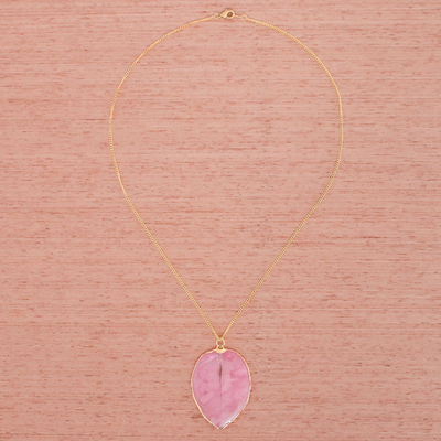 Gold accented natural flower pendant necklace, 'Bougainvillea Love in Pink' - Gold Accented Natural Flower Pendant Necklace in Pink