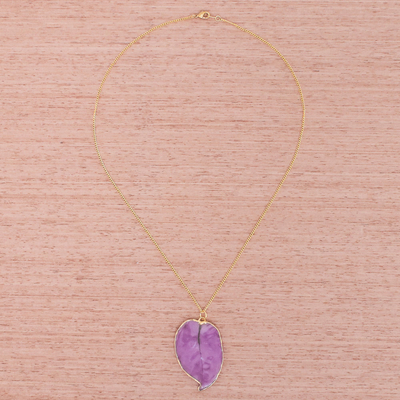 Gold accented natural flower pendant necklace, 'Bougainvillea Love in Purple' - Gold Accented Natural Flower Pendant Necklace in Purple