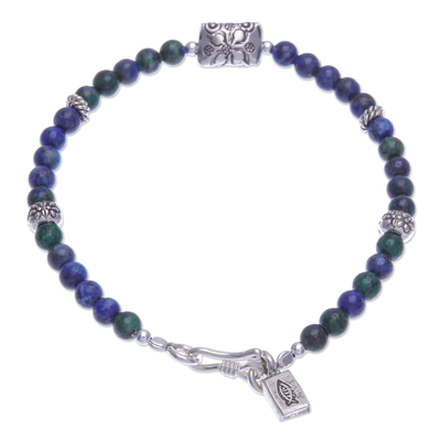 Armband aus Azure-Malachit-Perlen - Armband aus Azure-Malachit und Karen-Silberperlen