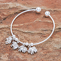 Sterling silver charm bracelet, 'Four Elephants' - Sterling Silver Bracelet with Four Elephant Charms