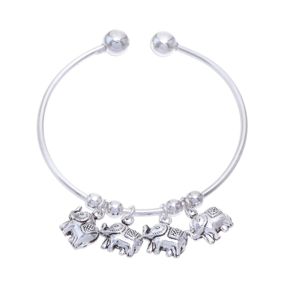 Sterling Silver Bracelet with Four Elephant Charms