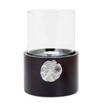 Wood and pewter tealight holder, 'Elegant Lotus' - Lotus Motif Wood and Pewter Tealight Holder